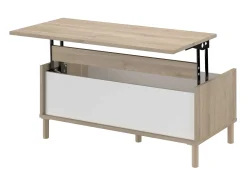 New Mesa de centro Azzaro, sala de estar, tampo elevatório, melamina de carvalho japonês, 110x44x50 cm Branco