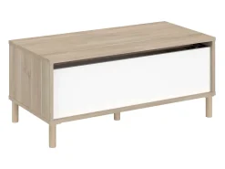 New Mesa de centro Azzaro, sala de estar, tampo elevatório, melamina de carvalho japonês, 110x44x50 cm Branco