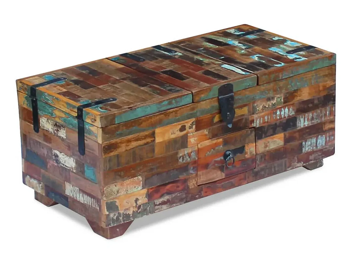 Mesa De Centro* Mesa de centro baú/caixa 80x40x35cm madeira reciclada maciça PT535851 Castanho