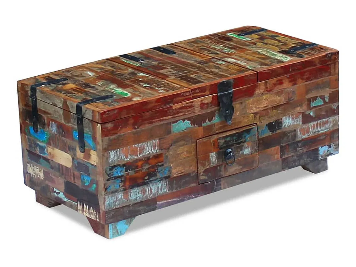 Mesa De Centro* Mesa de centro baú/caixa 80x40x35cm madeira reciclada maciça PT535851 Castanho