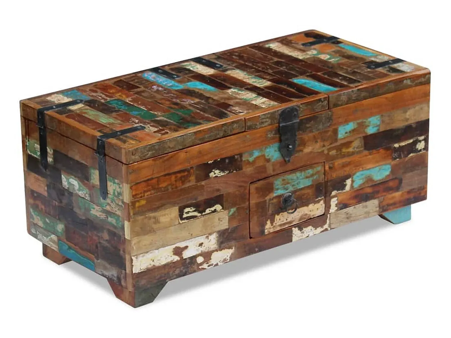 Mesa De Centro* Mesa de centro baú/caixa 80x40x35cm madeira reciclada maciça PT535851 Castanho