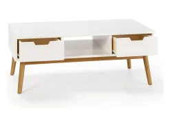 Hot VS Venta-stock Mesa de centro Baku branca, pinho maciço, 2 gavetas, 110 cm. Branco