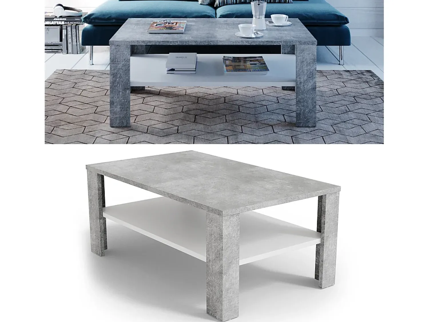 Vicco Mesa de centro betão 100x60x42^ Mesa De Centro