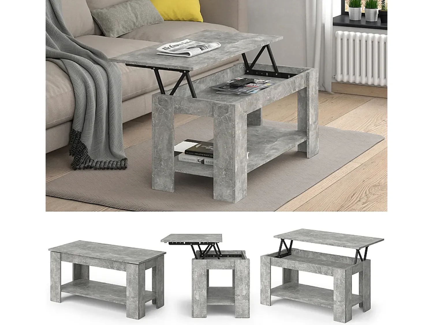 Mesa De Centro*Vicco Mesa de centro betão 100x50x50 lorenz Cinzento claro