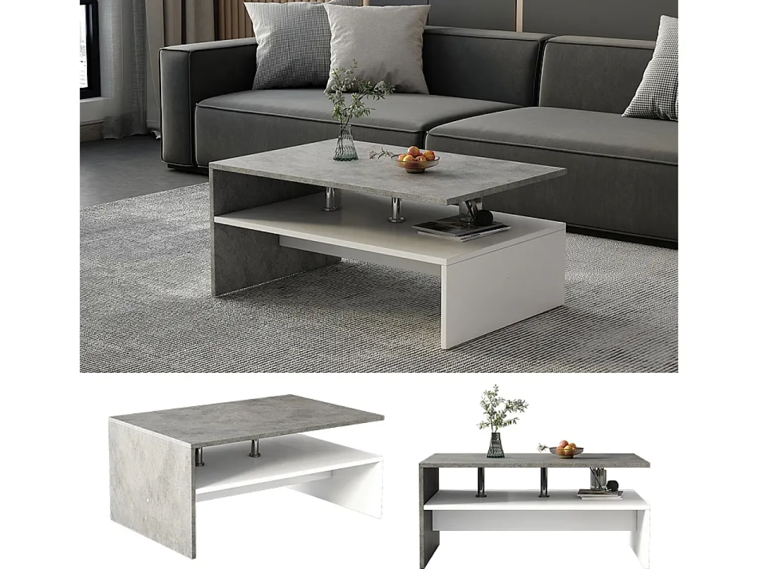 Mesa De Centro*Vicco Mesa de centro betão 90x60x42 mike Cinzento claro
