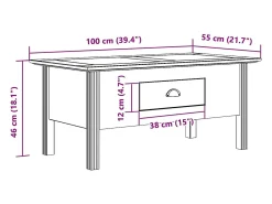 Mesa De Centro|vidaxl Mesa de centro BODO 100x55x46 cm pinho maciço /castanho Branco