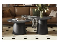 Mesa De Centro|Meublorama Mesa de Centro BOKOR – Cor marrom escuro – Mesa de centro redonda 60x60 cm – MDF – Design moderno e compacto Preto