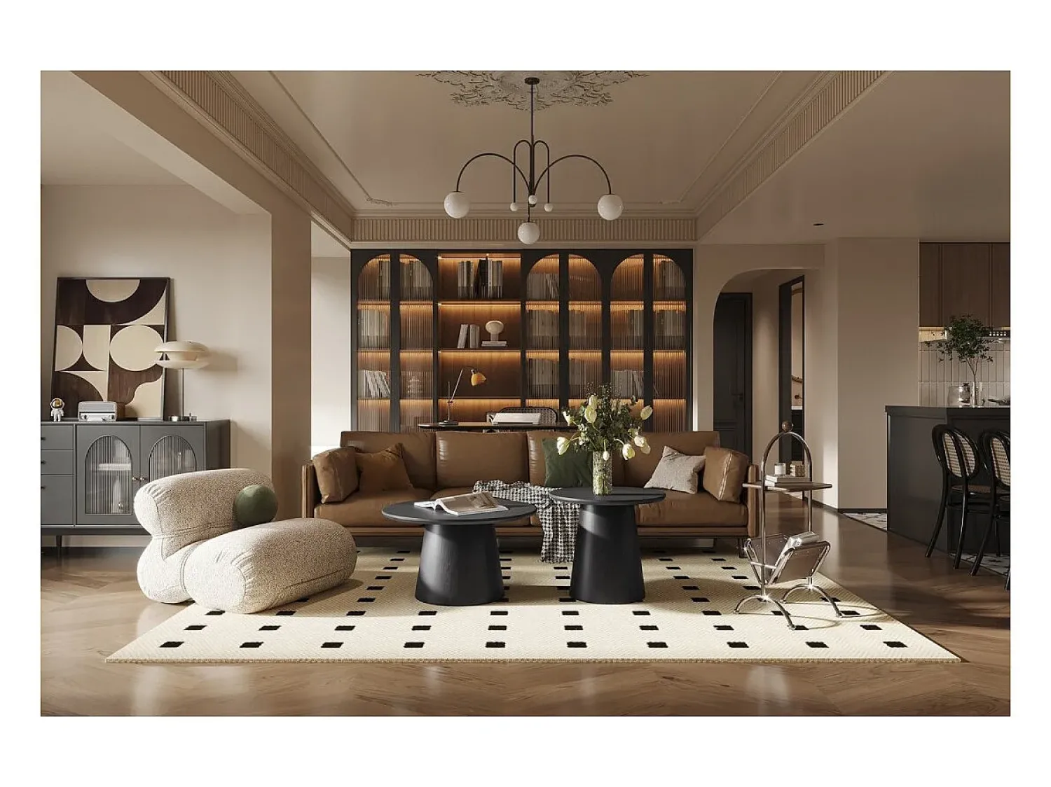 Mesa De Centro|Meublorama Mesa de Centro BOKOR – Cor marrom escuro – Mesa de centro redonda 60x60 cm – MDF – Design moderno e compacto Preto