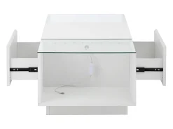 Mesa De Centro* Mesa de centro branca - Mesa de centro com iluminação LED e 2 gavetas - Tampo em vidro Branco