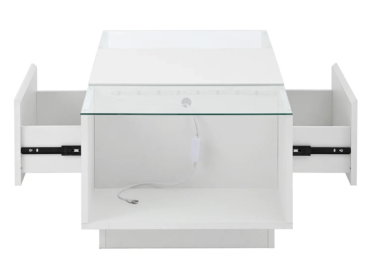 Mesa De Centro* Mesa de centro branca - Mesa de centro com iluminação LED e 2 gavetas - Tampo em vidro Branco