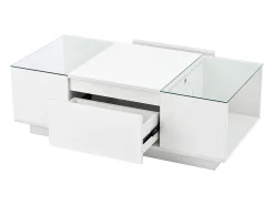 Mesa De Centro* Mesa de centro branca - Mesa de centro com iluminação LED e 2 gavetas - Tampo em vidro Branco