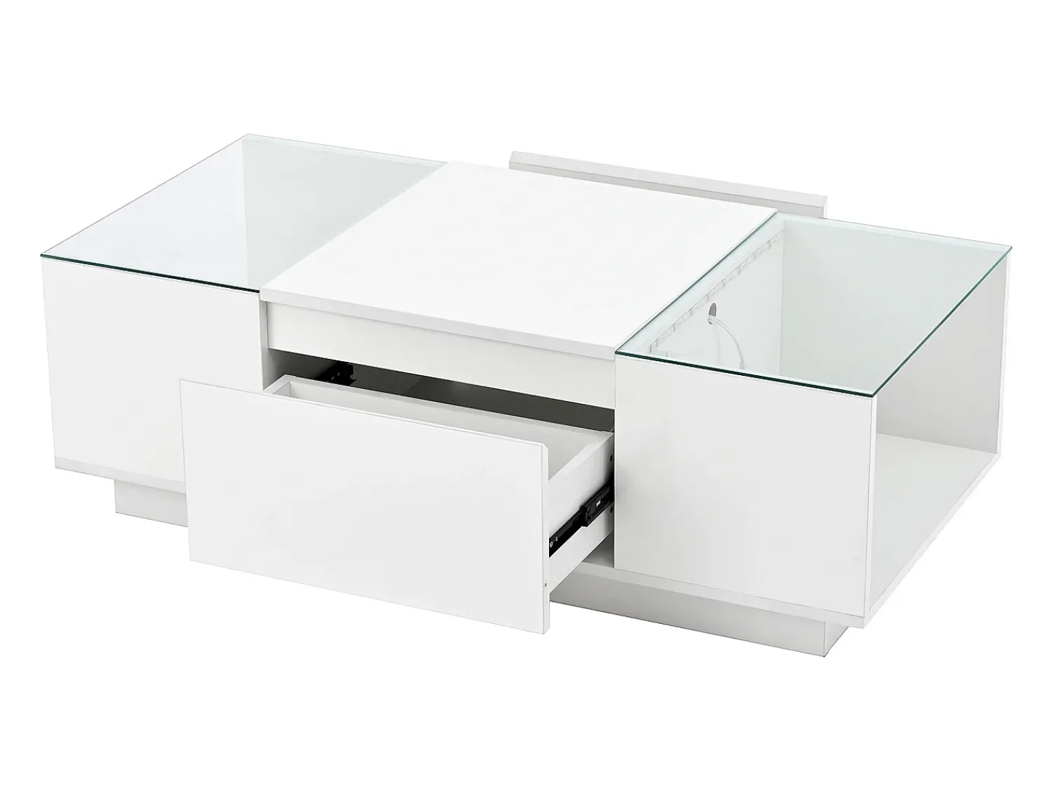 Mesa De Centro* Mesa de centro branca - Mesa de centro com iluminação LED e 2 gavetas - Tampo em vidro Branco
