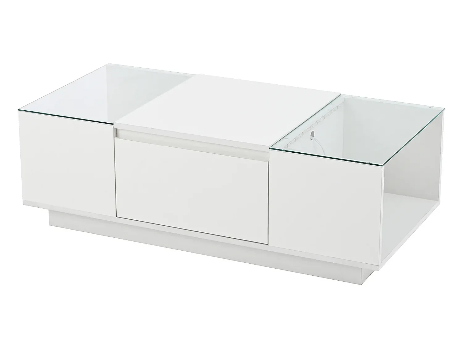 Mesa De Centro* Mesa de centro branca - Mesa de centro com iluminação LED e 2 gavetas - Tampo em vidro Branco