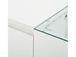 Mesa De Centro* Mesa de centro branca - Mesa de centro com iluminação LED e 2 gavetas - Tampo em vidro Branco