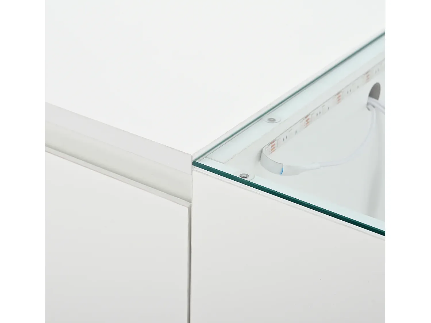 Mesa De Centro* Mesa de centro branca - Mesa de centro com iluminação LED e 2 gavetas - Tampo em vidro Branco