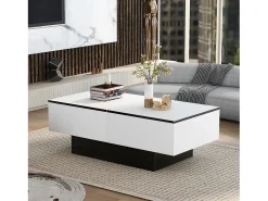 Mesa De Centro| Mesa de centro branca - Mesa de centro com 2 compartimentos de arrumação e tampo retrátil - para sala de estar Branco
