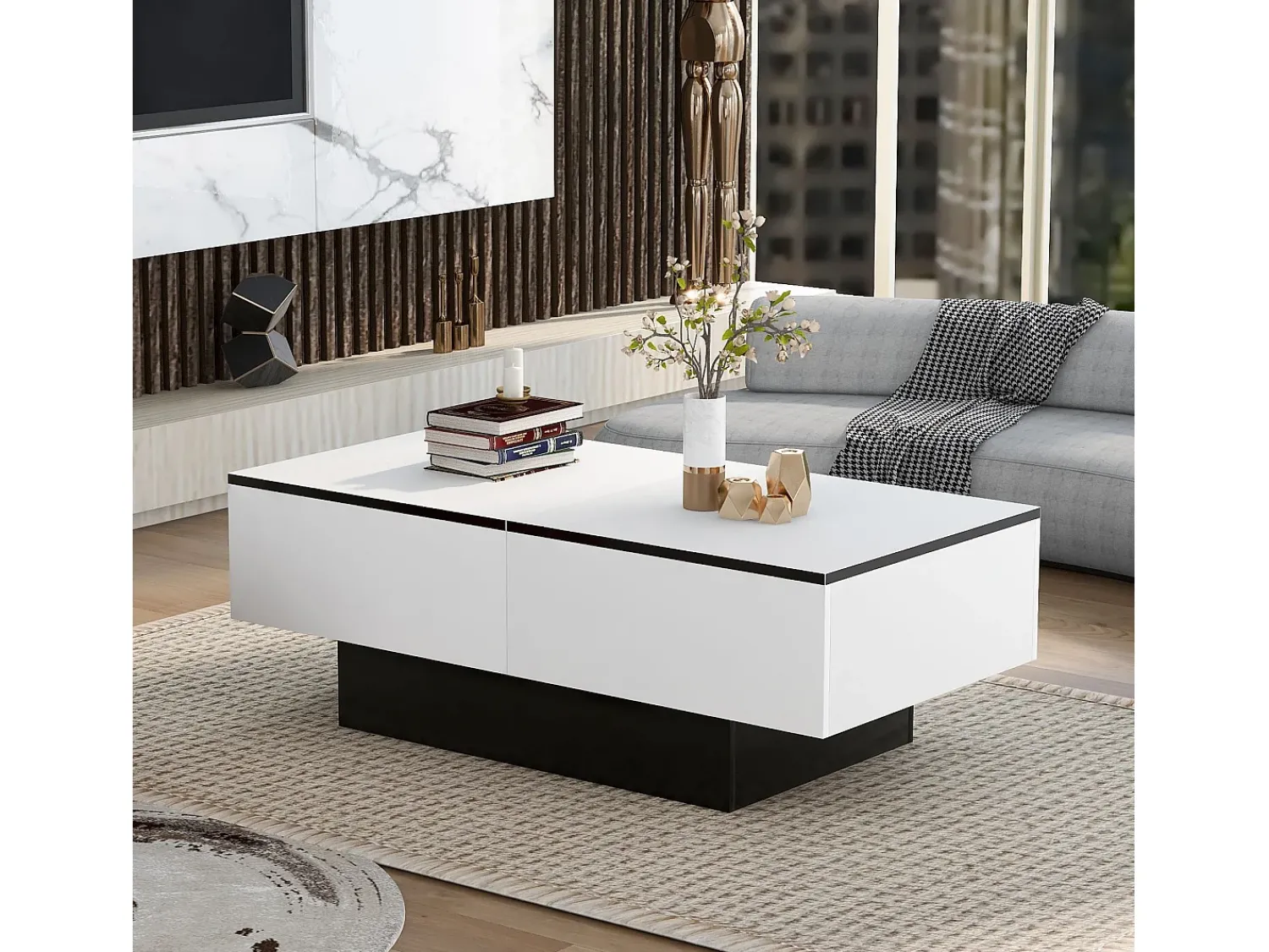 Mesa De Centro| Mesa de centro branca - Mesa de centro com 2 compartimentos de arrumação e tampo retrátil - para sala de estar Branco