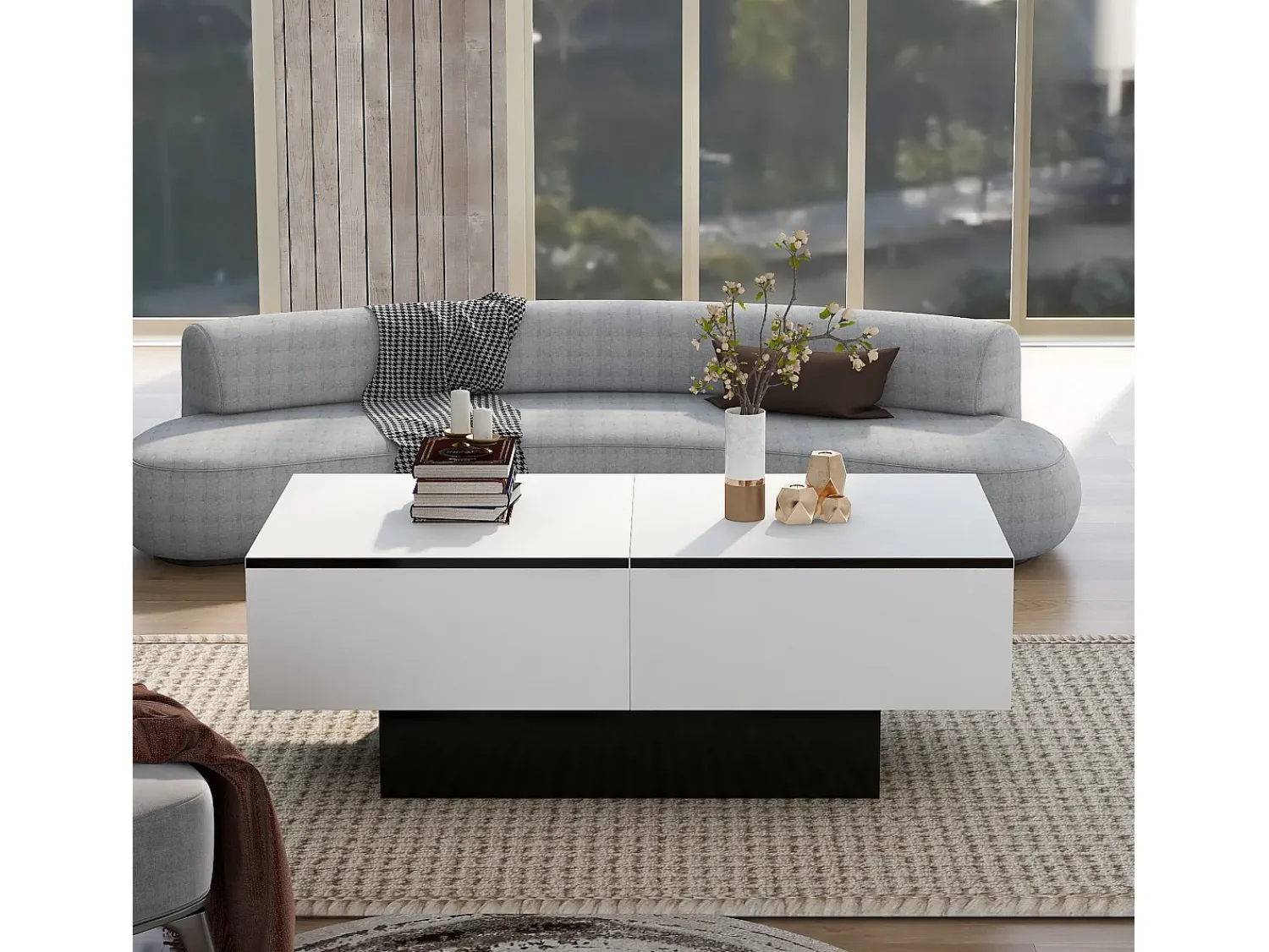 Mesa De Centro| Mesa de centro branca - Mesa de centro com 2 compartimentos de arrumação e tampo retrátil - para sala de estar Branco
