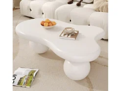 Best Mesa de centro branca - Mesa de centro com luzes LED e pés redondos s - design em forma de nuvem - para sala de estar e quarto de criança Branco