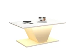 Clearance Mesa de centro branca - Mesa de centro com iluminação LED e design em V - para sala de estar Branco