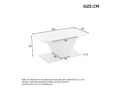 Clearance Mesa de centro branca - Mesa de centro com iluminação LED e design em V - para sala de estar Branco