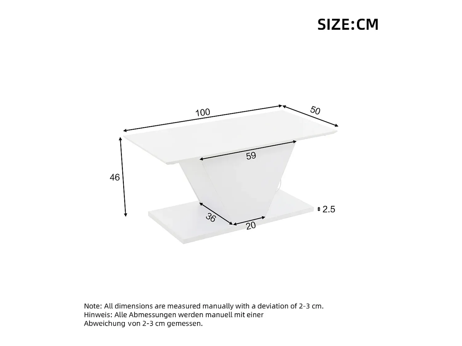 Clearance Mesa de centro branca - Mesa de centro com iluminação LED e design em V - para sala de estar Branco