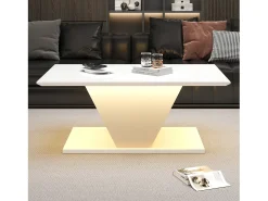 Clearance Mesa de centro branca - Mesa de centro com iluminação LED e design em V - para sala de estar Branco