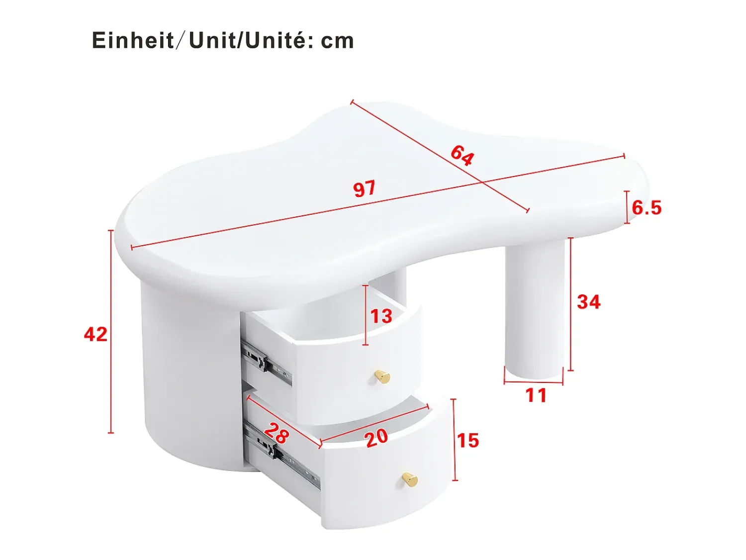 Mesa De Centro* Mesa de centro branca - Mesa de apoio com 2 gavetas e pés de coluna - para sala de estar Branco