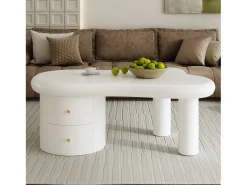 Mesa De Centro* Mesa de centro branca - Mesa de apoio com 2 gavetas e pés de coluna - para sala de estar Branco
