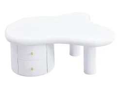 Mesa De Centro* Mesa de centro branca - Mesa de apoio com 2 gavetas e pés de coluna - para sala de estar Branco