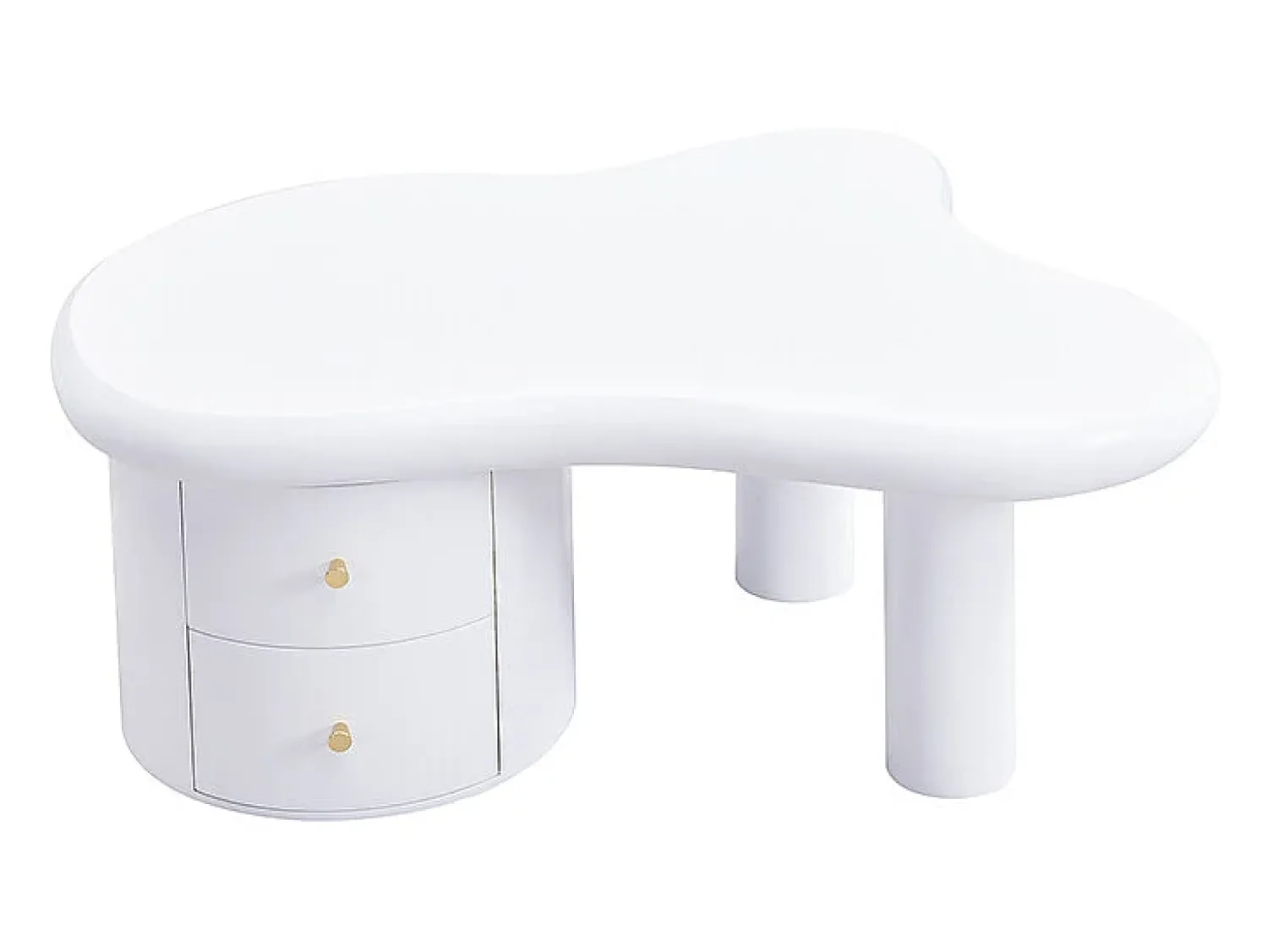 Mesa De Centro* Mesa de centro branca - Mesa de apoio com 2 gavetas e pés de coluna - para sala de estar Branco