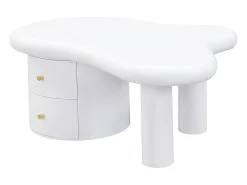 Mesa De Centro* Mesa de centro branca - Mesa de apoio com 2 gavetas e pés de coluna - para sala de estar Branco