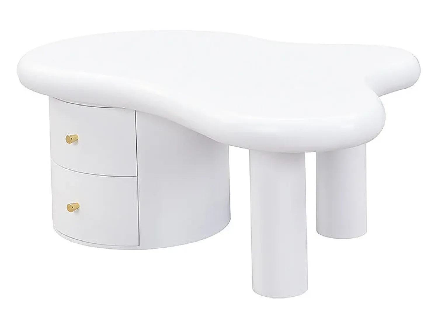 Mesa De Centro* Mesa de centro branca - Mesa de apoio com 2 gavetas e pés de coluna - para sala de estar Branco