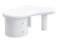 Mesa De Centro* Mesa de centro branca - Mesa de apoio com 2 gavetas e pés de coluna - para sala de estar Branco
