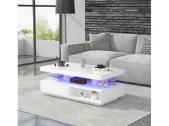 Mesa De Centro|Merax Mesa de centro branca brilhante 95x50x42,5 cm - com 4 tampos de vidro, 2 gavetas e 2 compartimentos abertos, armário baixo na sala, mesa de centro Branco
