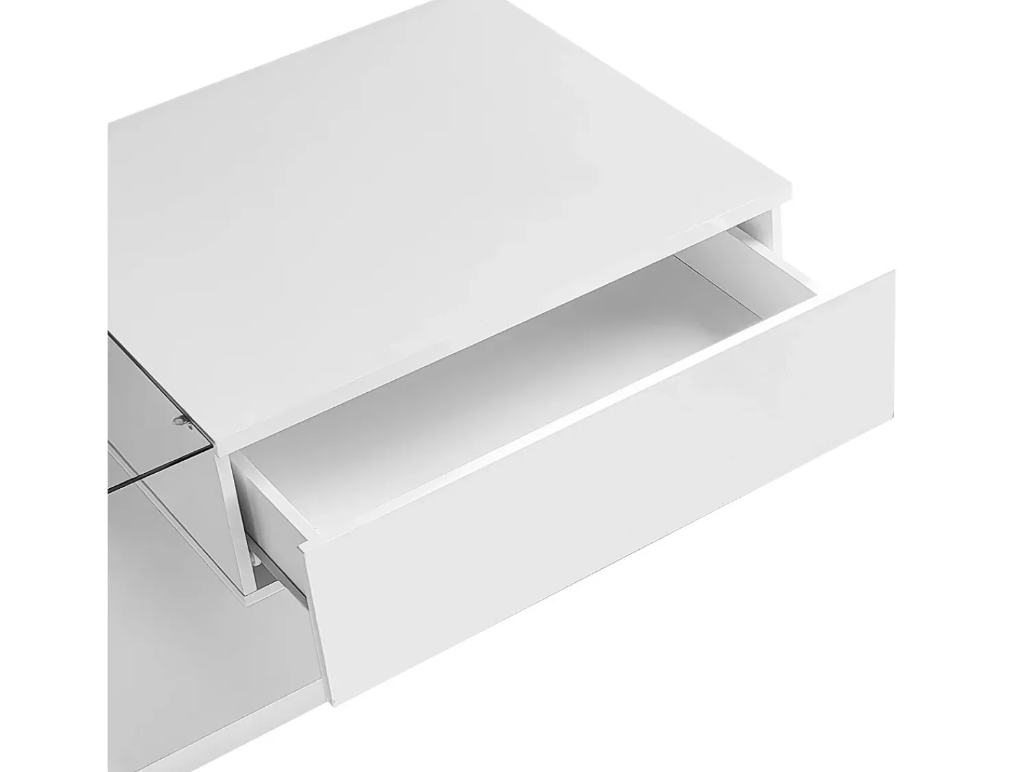 Mesa De Centro*Hauss Spole Mesa de centro branca brilhante com gaveta e LED, tampo em vidro 105x55x32,5cm Branco