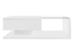 Mesa De Centro*Hauss Spole Mesa de centro branca brilhante com gaveta e LED, tampo em vidro 105x55x32,5cm Branco