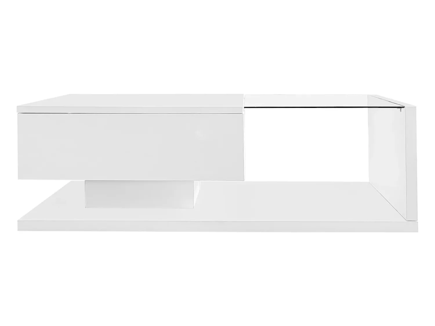 Mesa De Centro*Hauss Spole Mesa de centro branca brilhante com gaveta e LED, tampo em vidro 105x55x32,5cm Branco
