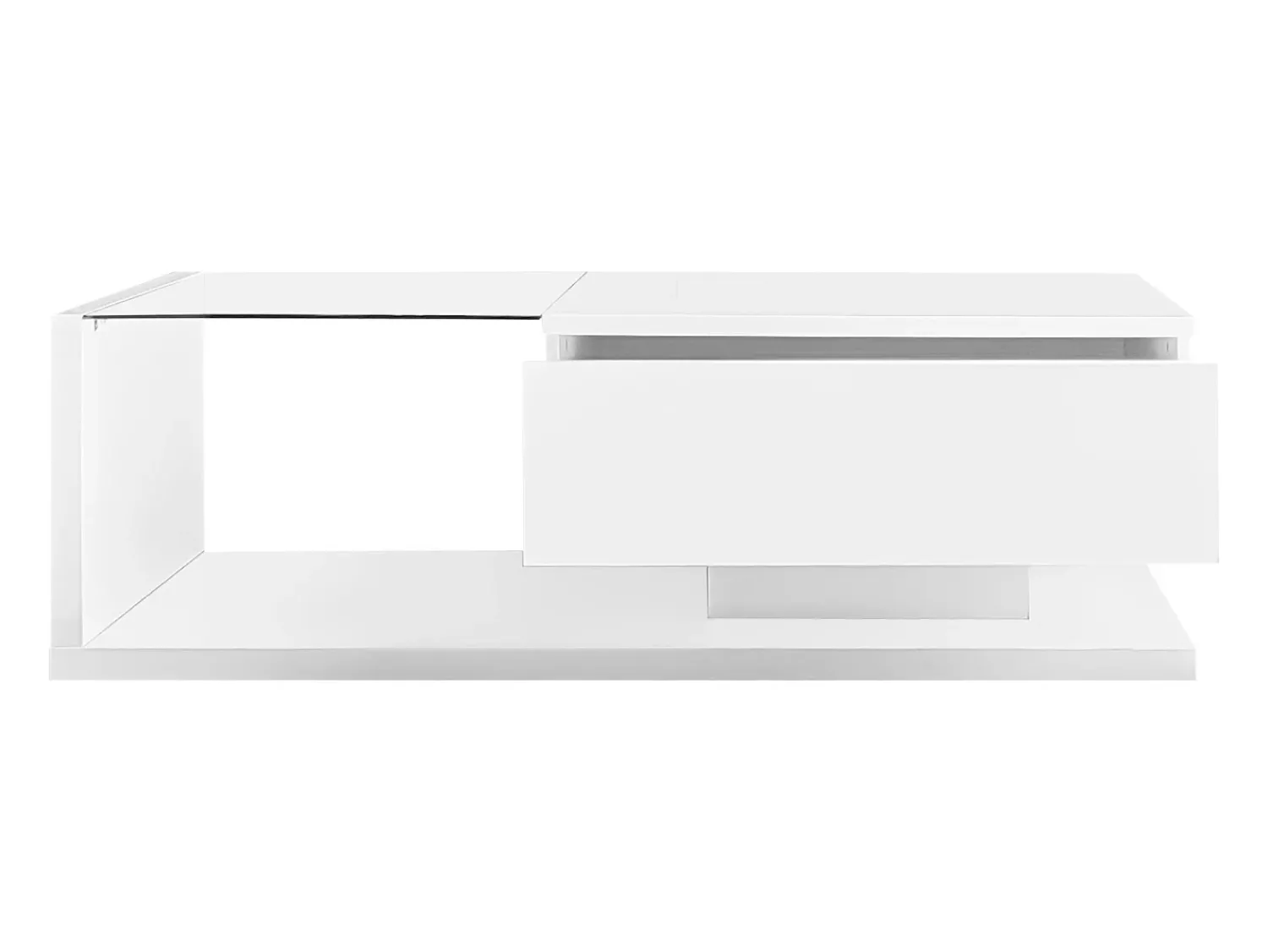 Mesa De Centro*Hauss Spole Mesa de centro branca brilhante com gaveta e LED, tampo em vidro 105x55x32,5cm Branco
