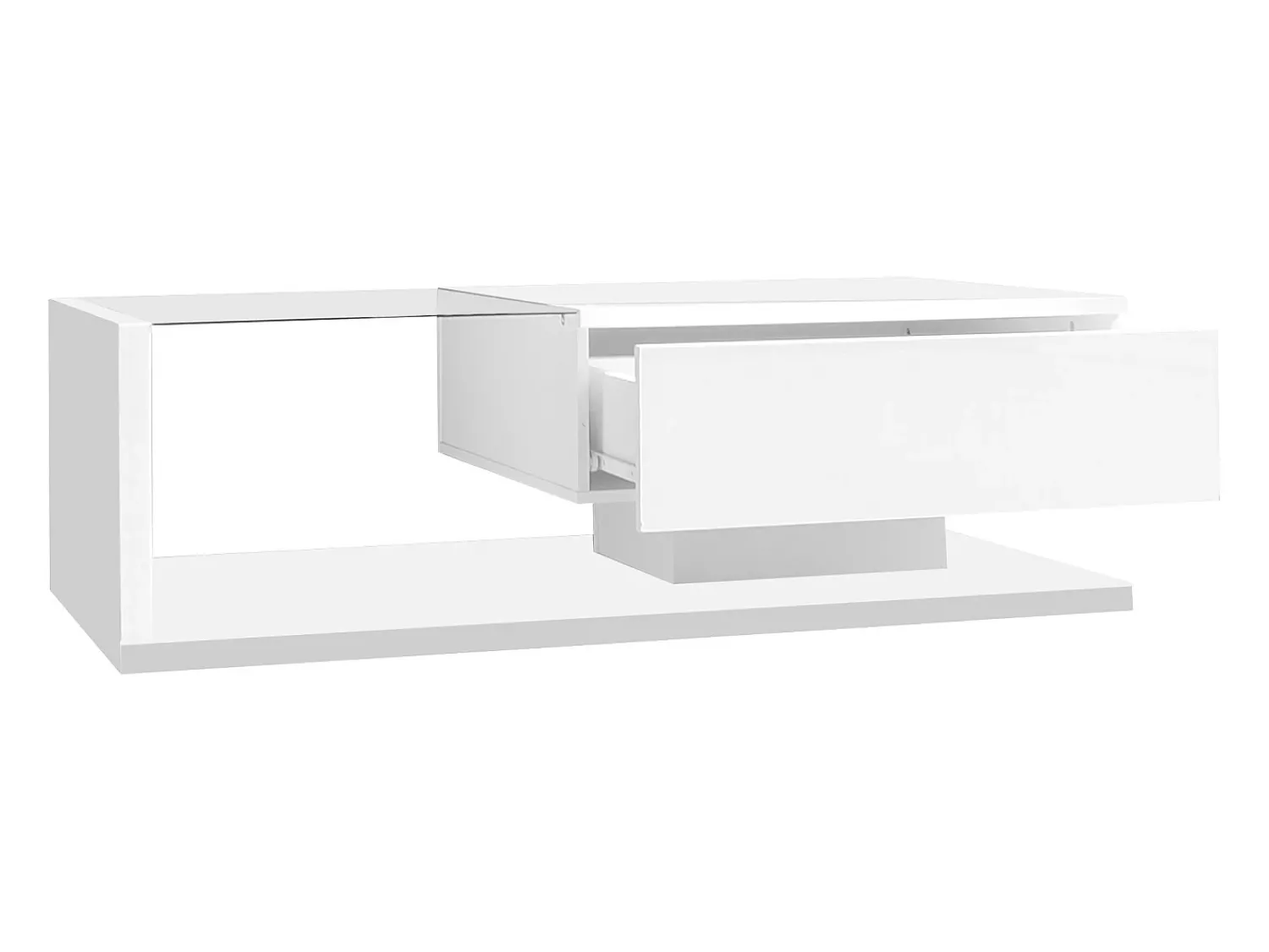 Mesa De Centro*Hauss Spole Mesa de centro branca brilhante com gaveta e LED, tampo em vidro 105x55x32,5cm Branco
