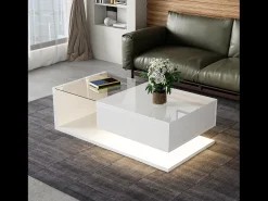 Mesa De Centro*Hauss Spole Mesa de centro branca brilhante com gaveta e LED, tampo em vidro 105x55x32,5cm Branco
