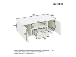Clearance Mesa de centro branca com 2 portas e 1 gaveta - Tampo brilhante e iluminação LED - Design irregular Branco