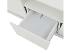 Clearance Mesa de centro branca com 2 portas e 1 gaveta - Tampo brilhante e iluminação LED - Design irregular Branco