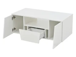 Clearance Mesa de centro branca com 2 portas e 1 gaveta - Tampo brilhante e iluminação LED - Design irregular Branco