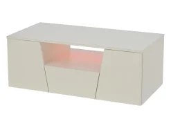 Clearance Mesa de centro branca com 2 portas e 1 gaveta - Tampo brilhante e iluminação LED - Design irregular Branco