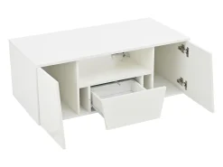 Clearance Mesa de centro branca com 2 portas e 1 gaveta - Tampo brilhante e iluminação LED - Design irregular Branco
