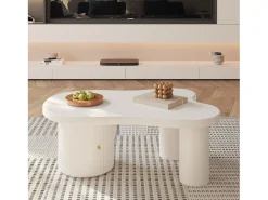 Online Hauss Spole Mesa de centro branca com porta, design assimétrico, MDF Branco