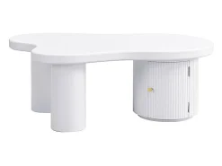 Online Hauss Spole Mesa de centro branca com porta, design assimétrico, MDF Branco