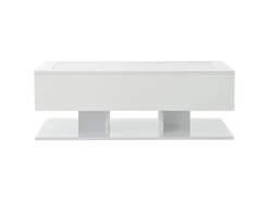 Mesa De Centro|Hauss Spole Mesa de centro branca com 2 gavetas e iluminação LED, tampo em vidro e acabamento brilhante. Branco