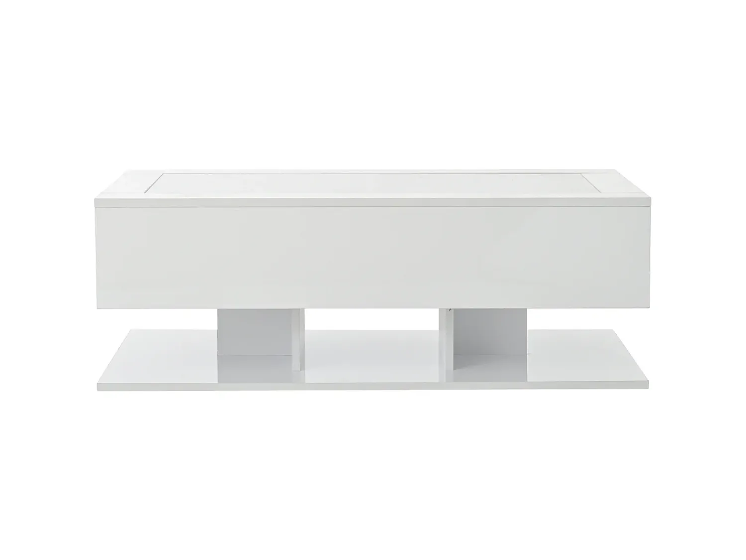Mesa De Centro|Hauss Spole Mesa de centro branca com 2 gavetas e iluminação LED, tampo em vidro e acabamento brilhante. Branco